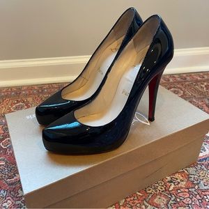 Christian Louboutin Patent Black Rolando Heels, Size 37.5